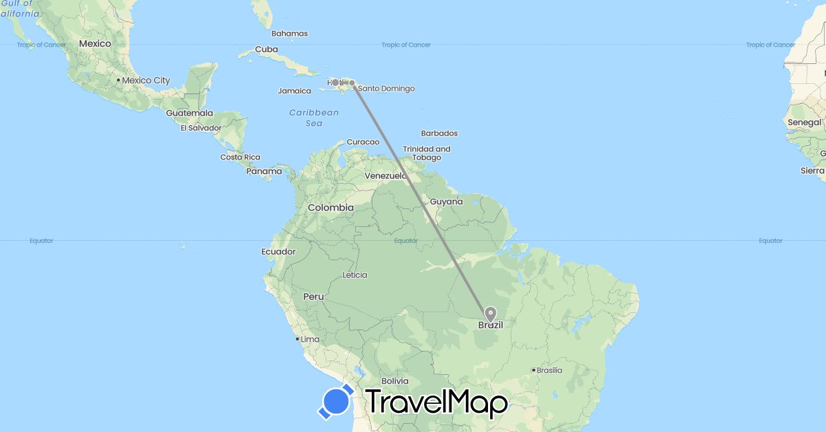 TravelMap itinerary: driving, plane in Brazil, Dominican Republic, Haiti (North America, South America)